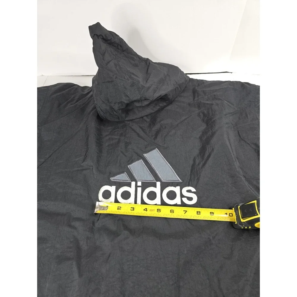 Vintage Adidas Black Gray Winter Hooded Oversized Quilted Jacket Mens Size Large